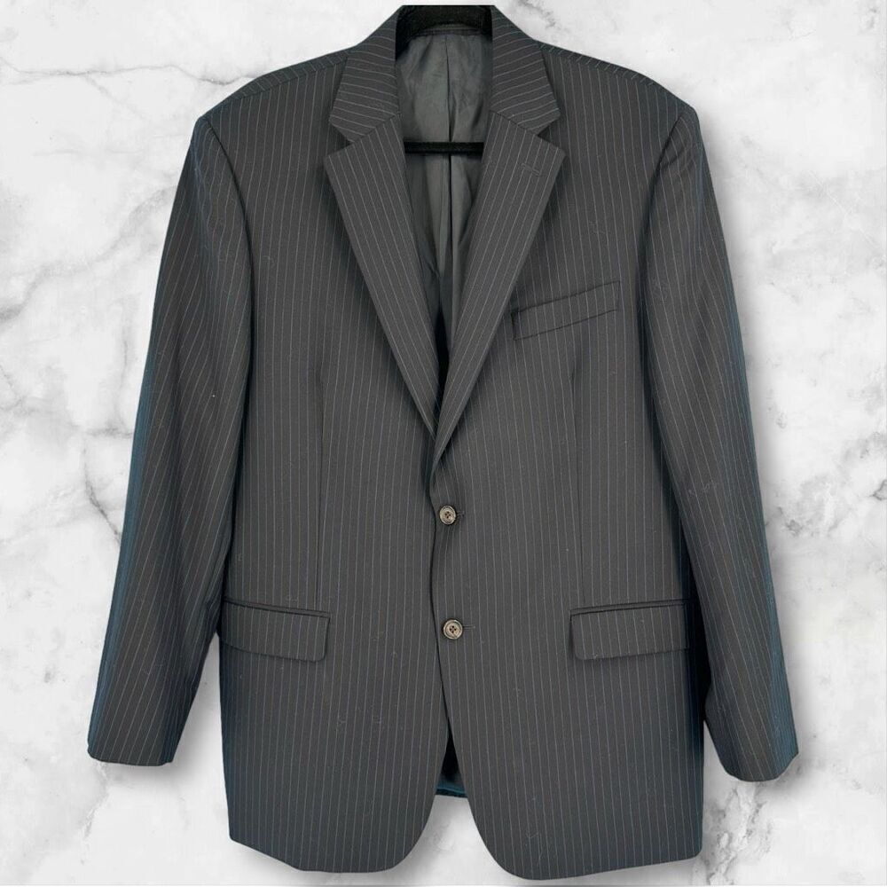 Lauren Ralph Lauren Men Wool Pinstriped Blazer Coat Sports Jacket Black Size 42R